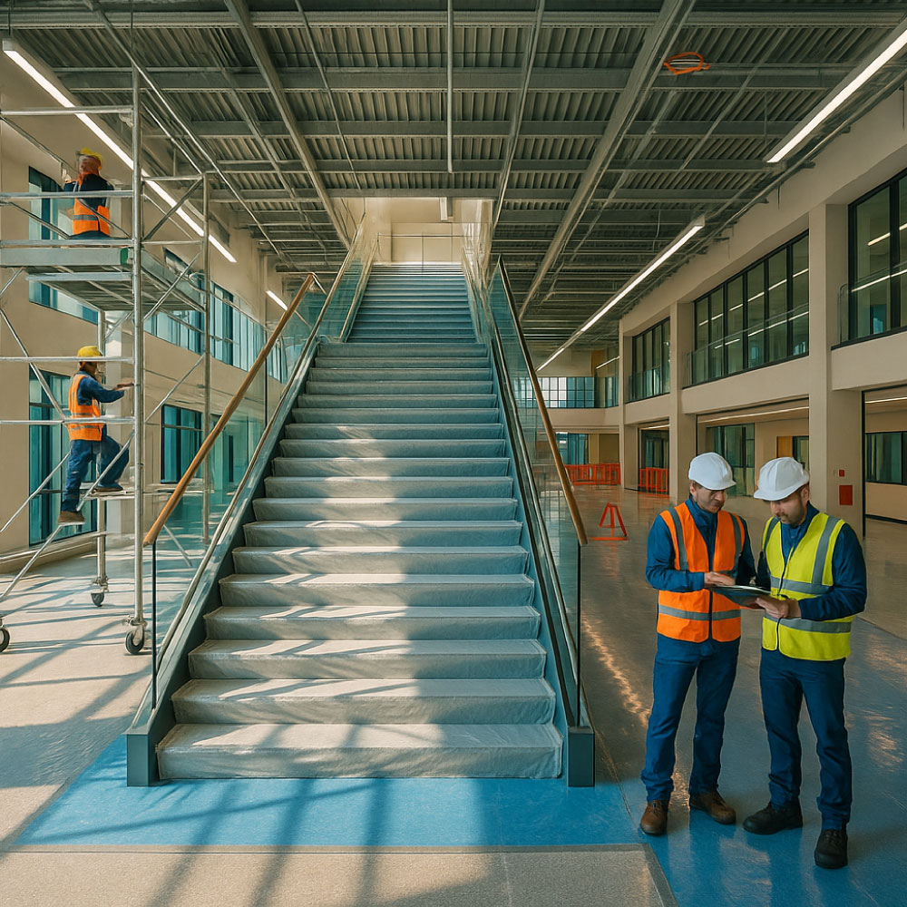 Live campus refurbishment: STEM atrium with scaffold and phased works