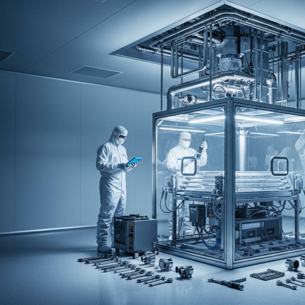 Clean laboratory fit-out with sealed containment, fume cupboards and integrated MEP services