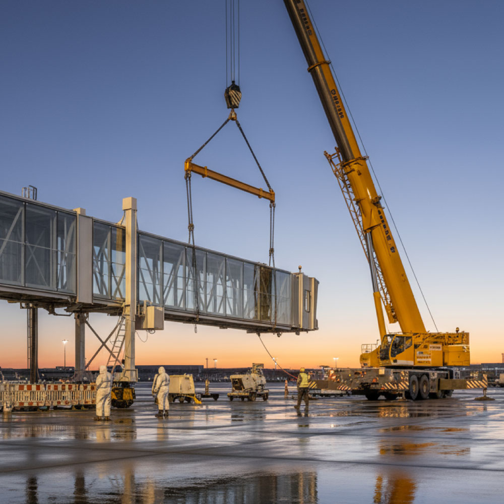 Modern transport terminal concourse prepared for phased construction and MEP works